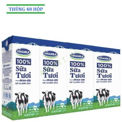 Sữa tươi tiệt trùng vinamilk 100% s.tươi/ít đường hộp 180ml