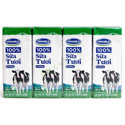 Sữa tươi tiệt trùng vinamilk 100% s.tươi/có đường hộp 180ml